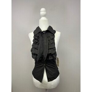 Goth Regency Complice Womens IT 42 Black Ruffle Tie Neck Halter Corset Top NWT